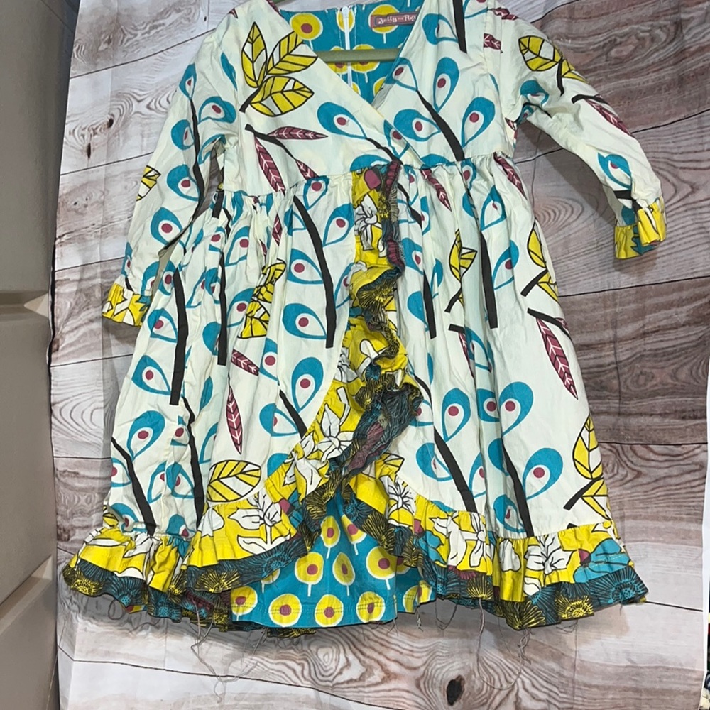 Jelly The Pug Kids Casual Dress with Leaf and Floral Print